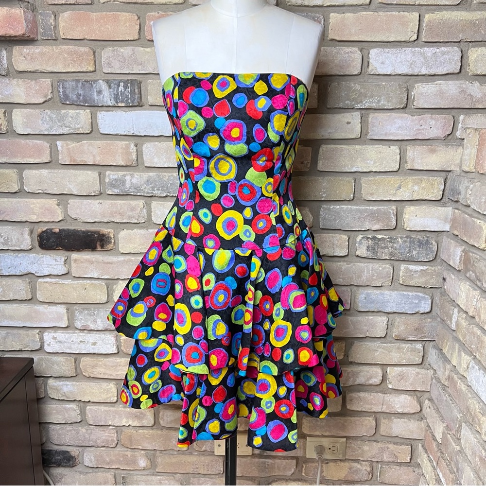 VINTAGE TOOTSIES 80s 90's polka dot silk ruffle mini dress